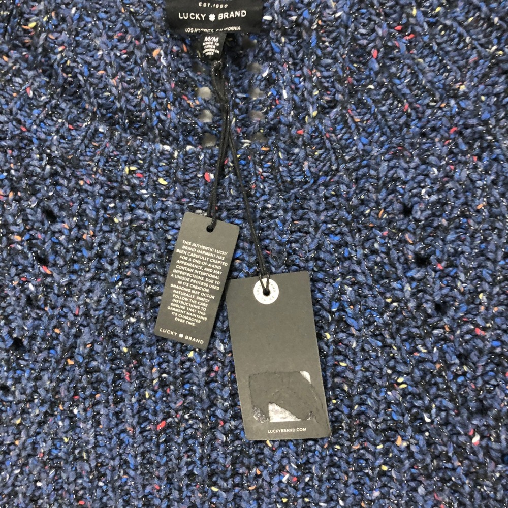 Lucky Brand Blue Space Dye Pointelle Knit Sweater Womens Medium Confetti Fleck - Picture 5 of 10